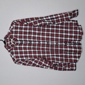 St Johns Bay Button Up Shirt Men's Sz Medium Red Flannel Cotton Long Sleeve